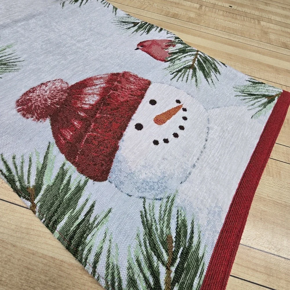 St Nicholas Square Tapestry Table Runner 13x35 Christmas Snowman Cardinal Bird